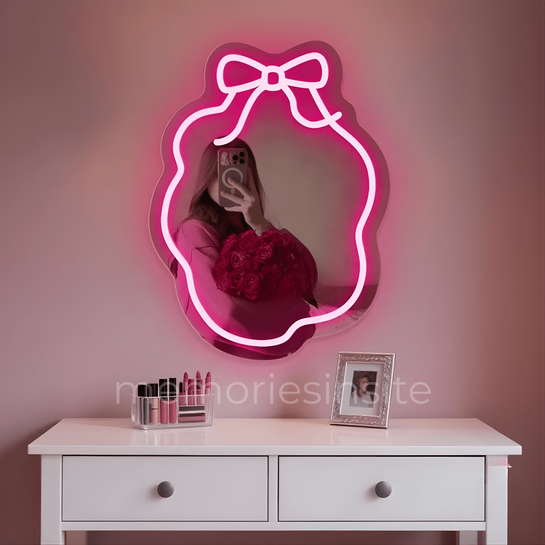 Cute Bow Neon Mirror — Acrylic LED Vanity Mirror - Memories InsiteCUTE BOW NEON MIRROR- 7*8.5 INCH